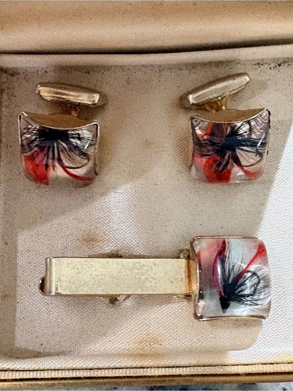 Vintage hallcraft Cufflinks & Tie Clip- Fly Fishing -Father’s Day Gift Fisherman
